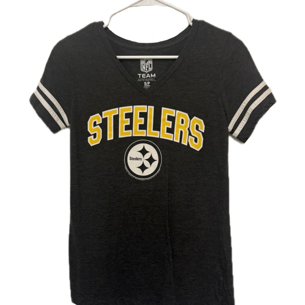 NFL Steelers Black V-Neck Tee with Yellow & White Logo